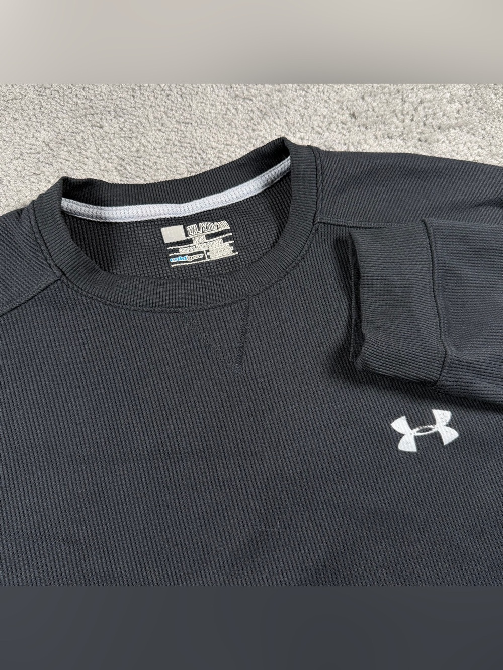 Under Armour Shirt Men's 2XL Waffle Crewneck Long Sleeve Thermal Black Loose EUC